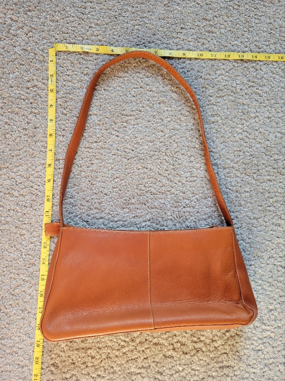 Genuine Leather Orange Brown Baguette Shoulder Bag 7" x 12.5" x 3" - Picture 12 of 14